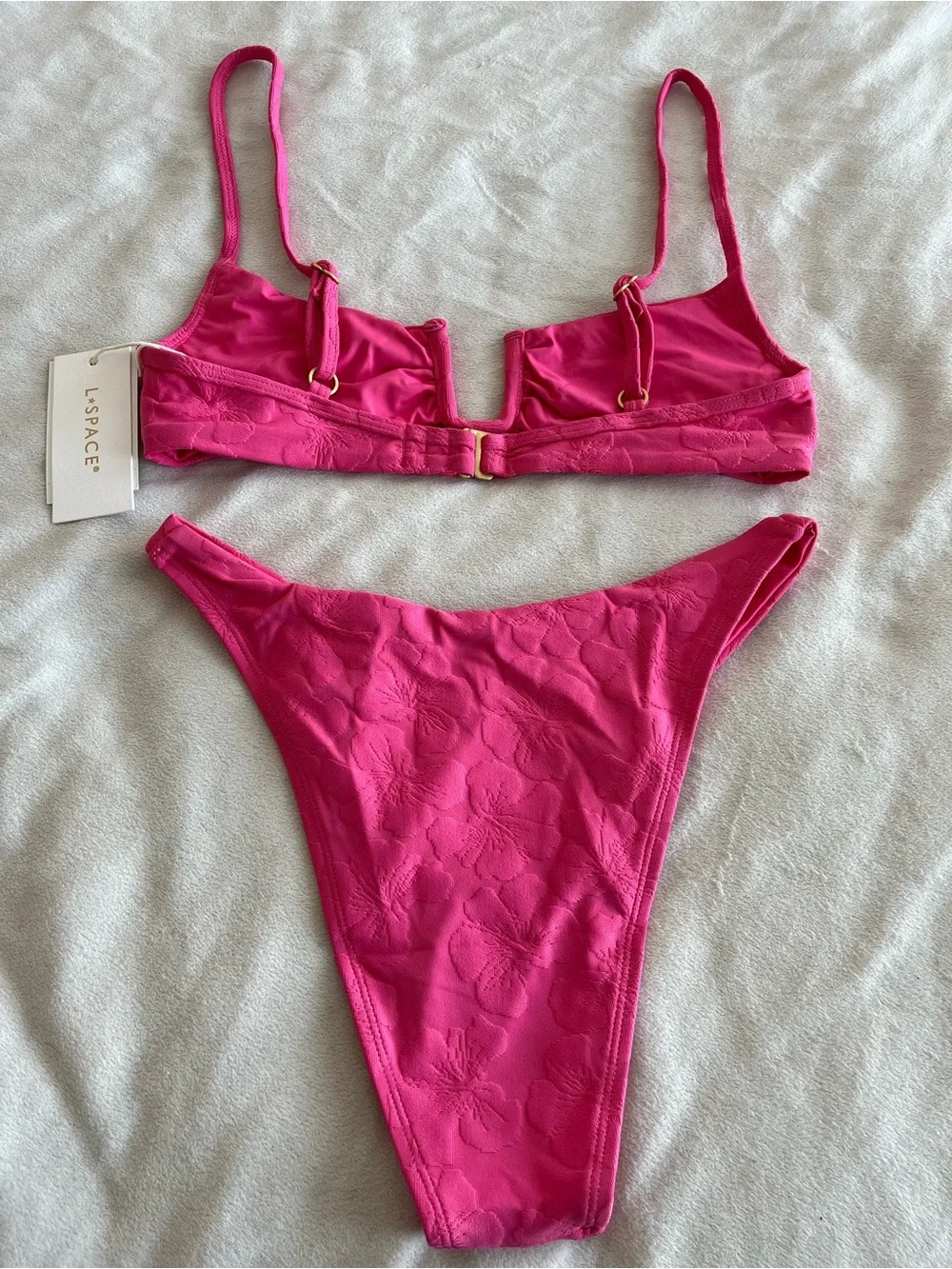 L*Space Bikini Set Peyton Top & Leilani Bottom Small Pink Floral Swim Resortwear